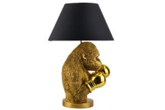 Handgefertigte Tischlampe KING APE 55cm schwarz gold Stoffschirm Affen-Skulptur