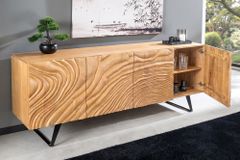 Massives Sideboard FLUID 175cm creme Mangoholz 3D-Design Kufengestell