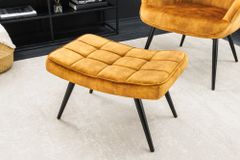 Moderner Hocker SCANDINAVIA senfgelb Samt schwarze Metallbeine Fußhocker