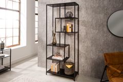 Industrial Bücherregal SLIM LINE 185cm Esche schwarz sechs Regalböden