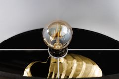 Design Tischlampe SHELL 60cm gold schwarz Metall Stoffschirm maritim