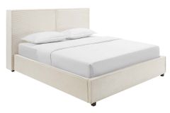 Modernes Boxbett ROCCO 160x200cm beige Cord mit Stauraum und Lattenrost