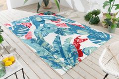 In- und Outdoor Teppich TROPICAL 240x160cm grün pink Blatt florales Design wetterfest