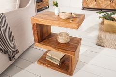 Handgearbeiteter Beistelltisch S 60cm braun Sheesham Massivholz stone finish Ablage