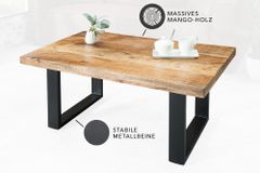 Design Couchtisch IRON CRAFT 100cm Mangoholz Eisen Industrial Design massiv schwarzes Gestell