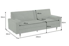 3er Sofa COZY VELVET 220cm grün Cord schwarze Füße mit goldener Kappe