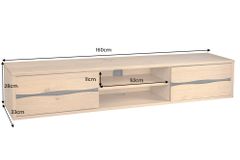 Hängendes TV-Lowboard LIVING EDGE 160cm natur schwarz Wildeiche geölt Baumkante