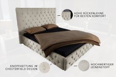 Design Boxbett PARIS 180x200cm beige Leinen Chesterfield Doppelbett