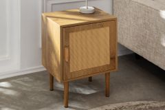 Design Nachttisch VIENNA 60cm natur Rattan Geflecht Beistelltisch mit Stauraum