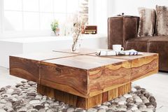 Design Massivholz Couchtisch BOLT 70cm braun Sheesham stone finish Handarbeit