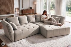 Moderner Hocker ROYAL 120cm greige Veloursstoff Federkern Sitzhocker