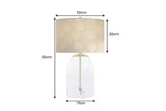 Moderne Tischlampe CLASSICO 50cm transparent Glas weiß gold Leinenschirm
