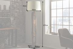 Massive Stehlampe BARRACUDA 177cm natur Akazienholz Baumwollschirm weiß Baumstamm