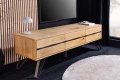 Massives TV-Lowboard LIVING EDGE 160cm natur Eichenholz Baumkante mit Hairpin Legs