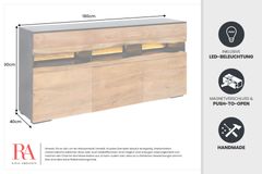 Massivholz Sideboard GRAND ACACIA 180cm braun Akazie mit LED-Beleuchtung Baumkante