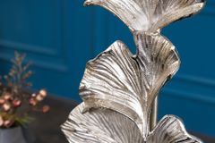 Design Tischlampe GINKGO 70cm schwarz Stoffschirm silber Metall handmade Marmor-Fuß