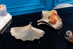 Dekoratives Schalen 3er Set GINKGO 30cm gold handmade Metall