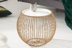 Runder Couchtisch STORAGE 40cm gold weiß Metall Tablett Beistelltisch mit Stauraum handmade