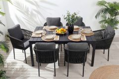 Stapelbarer Stuhl ROPE anthrazit Aluminium Gartensessel inkl. Kissen In- und Outdoor