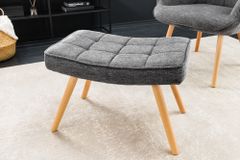 Moderner Hocker SCANDINAVIA grau Strukturstoff Massivholz-Beine Fußhocker