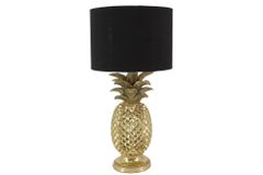 Handgefertigte Tischlampe PINEAPPLE 50cm gold schwarz Ananas-Design mit Stoffschirm