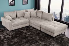Modernes Ecksofa KENT 220cm greige Cord inkl. Hocker Federkern L-Form Wohnlandschaft