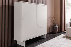 Design Highboard SAVOY 130cm kaschmir weiß Marmor Keramik mit Stauraum und 3D-Front