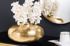 Moderne Deko Vase ABSTRACT ORIENT 35cm gold rund Metall Hammerschlag-Design