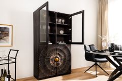 Massives Highboard GOLDEN SUNSET 180cm schwarz gold Mangoholz mit Glastüren Vitrine