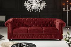 Barock Sofa CHESTERFIELD 205cm bordeaux rot Samt Federkern Knopfheftung 3-Sitzer Couch