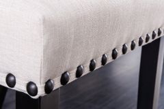 Design Stuhl CASTLE beige schwarz Strukturstoff Holzfüße Chesterfield
