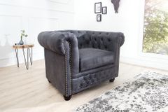 Chesterfield Sessel 105cm antik grau mit Knopfheftung und Federkern