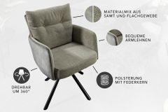 Drehbarer Stuhl BIG GEORGE grün Samt Strukturstoff Armlehnenstuhl Taschenfederkern