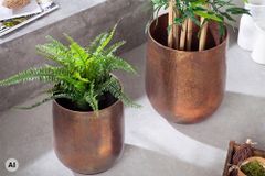 2er Set Blumentopf FLOWERS L 15/20cm Metall kupfer geflammt