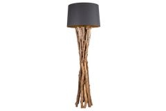 Massivholz Stehlampe HARMONY NATURE 151cm schwarz Teak mit Baumwollschirm