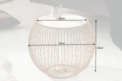 Runder Couchtisch STORAGE 40cm gold weiß Metall Tablett Beistelltisch mit Stauraum handmade