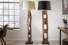 Massive Stehlampe BARRACUDA 177cm natur Akazienholz Baumwollschirm weiß Baumstamm