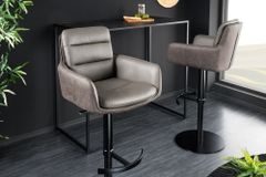 Drehbarer Design Barhocker BIG GEORGE taupe Echtleder Microfaser höhenverstellbar mit Armlehnen