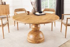 Massiver Esstisch MAESTRO 130cm creme Mangoholz rund mit Säulenfuß