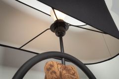 Design Stehlampe ELEMENTS 147cm schwarz Baumwollschirm Fuß mit Massivholz