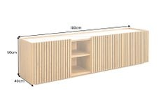 Design Lowboard VICENZA 180cm weiß Keramik natur Eiche Lamellenfront