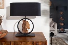 Design Tischlampe ELEMENTS 58cm schwarz Baumwollschirm Fuß mit Massivholz