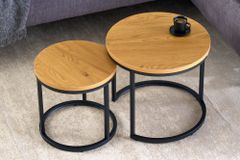 Runde Beistelltische 2er Set ELEGANCE 45cm natur Wildeiche-Design Holz schwarzes Metallgestell