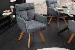Drehbarer Stuhl BIG GEORGE grau Chenille Cremona natur Buchenholz mit Armlehnen