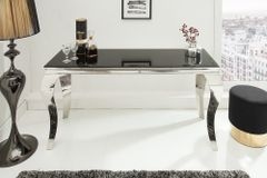 Eleganter Konsolentisch MODERN BAROCK 145cm schwarz Opalglas Edelstahlbeine