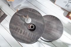 Industrial 2er Set Beistelltische ELEMENTS 60cm grau Mangoholz massiv rund schwarz Metall