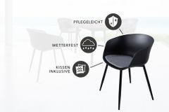 Moderner Stuhl DESIGNO schwarz Kunststoff Gartenstuhl mit Armlehnen Indoor Outdoor