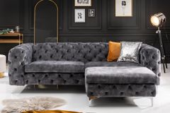 Chesterfield Hocker MODERN BAROCK 90cm dunkelgrau Samt Sitzhocker Fußhocker