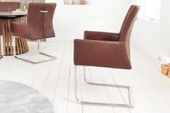 Freischwinger Stuhl SAMSON dark coffee mit Armlehne und Edelstahlrahmen