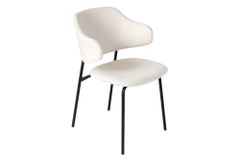 Design Stuhl VOGUE weiß Bouclé schwarze Metallbeine